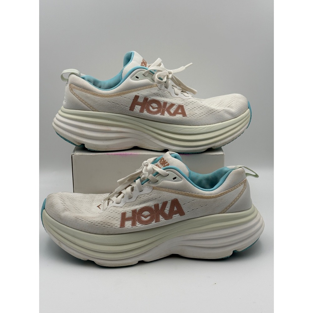 Hoka Bondi 8 White Copper Blue Running Shoes Women 9 1127952-EFWB